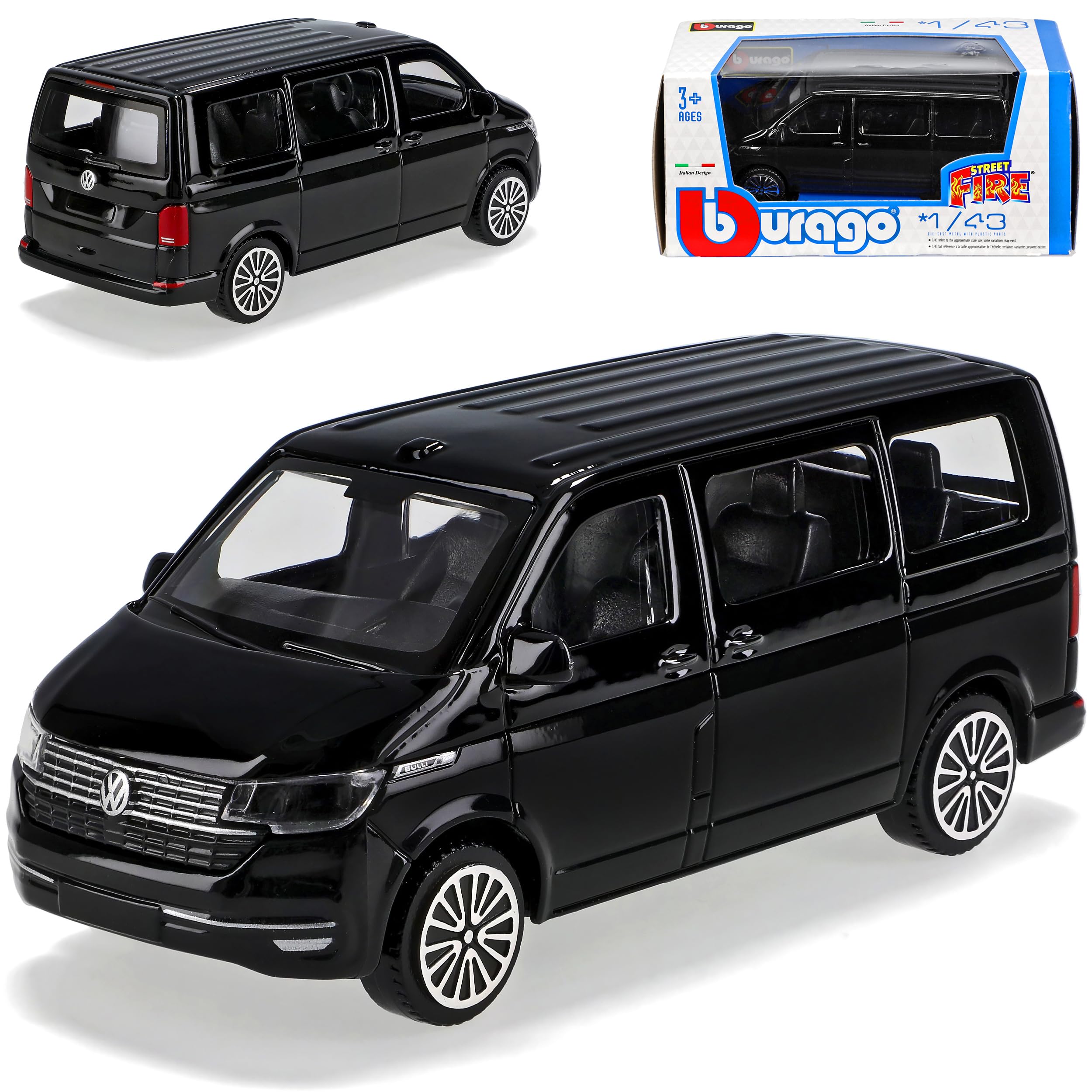 Burago VW T6.1 Bulli Modell 1/43 – Mit Individuellem Wunschkennzeichen, Metall, Drehbare Räder, Ab 2019, Ca. 10,5 Cm