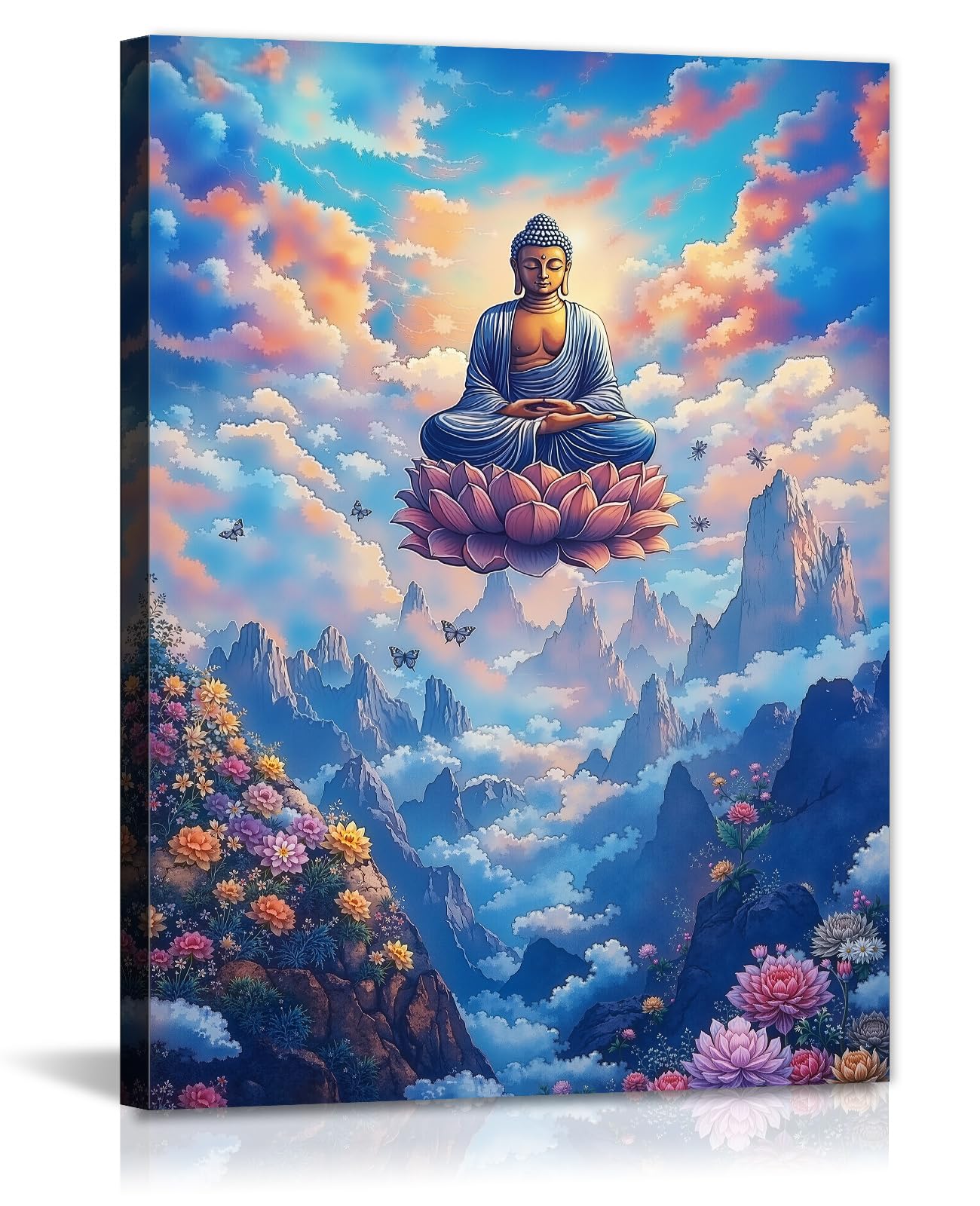 GLOKAKA Zen Canvas Wall Art Buddha Statue Pictures Buddhist Spiritual Artwork for Living Room Bedroom Meditation Room(Artwork-2,12"x18")