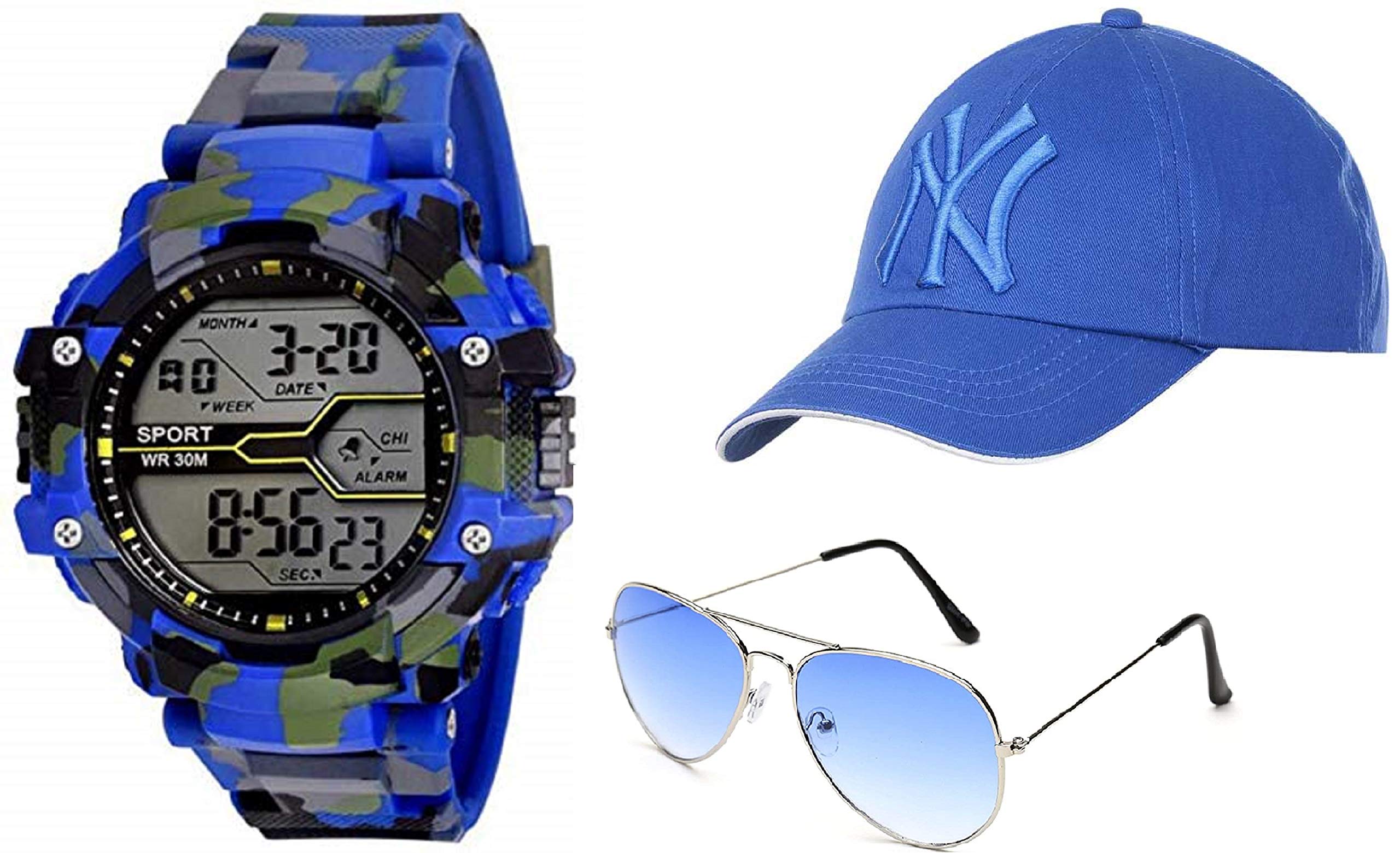 ZUPERIA Dazzling Combo of Multicolored Digital Watch,Cap and Eyeglass for Boys and Men (Blue) (B08JJ24SP8) Amazon Price History, Amazon Price Tracker