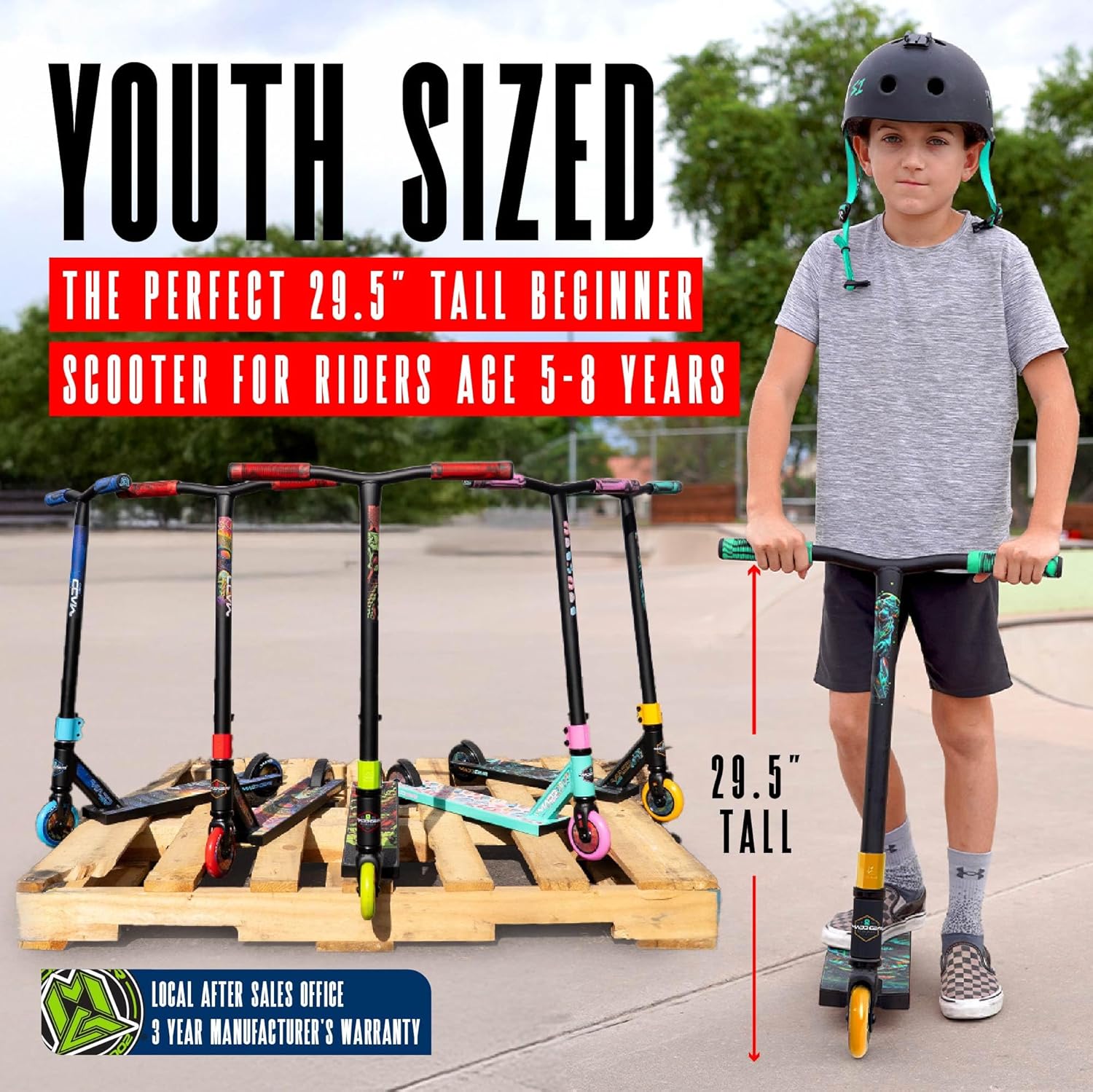 Pro Stunt Trick Scooter for Kids Ages 5-12 – Lightweight Durable Freestyle Kick Scooter for Skatepark and Street – Easy Assembly – Madd Gear MG2