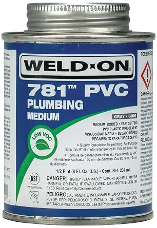 Weld-On 14013 781 PVC Medium-Bodied High-Strength Plumbing Solvent Cement - Fast-Setting and Low-VOC, Gray, 1/2 Pint 8 fl oz