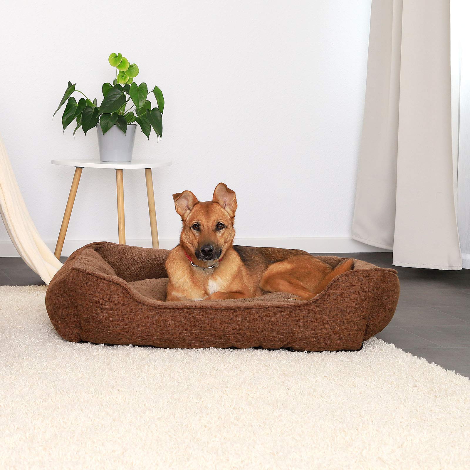lionto Lettino Cani, mélange Cuscino, Rivestimento sfoderabile, (M) 90 x 75 cm, marrone