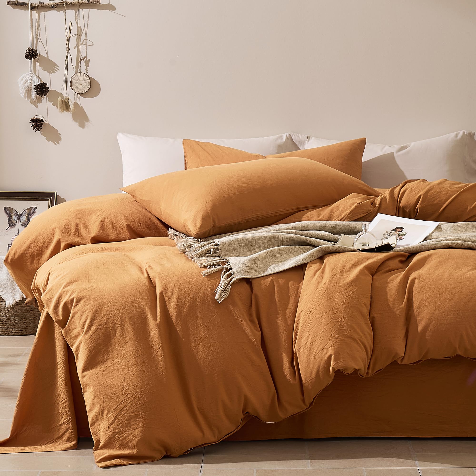 Photo 1 of JELLYMONI 100% Cotton Twin Duvet Cover Set, Washed Linen-Like Texture
