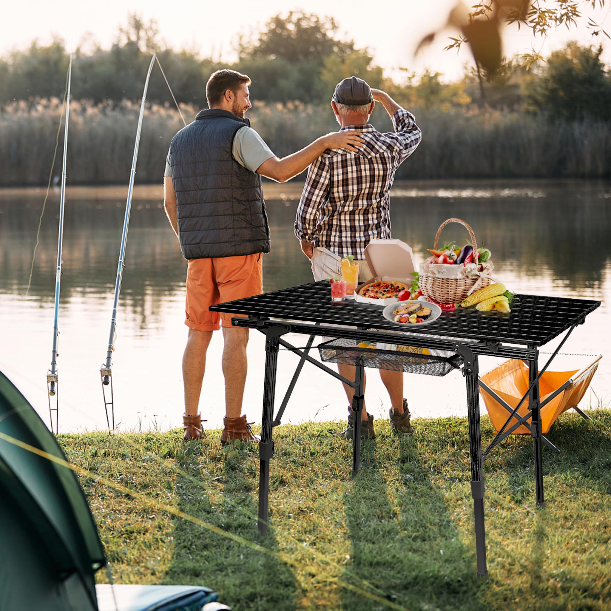 YRHome Table de Camping Pliable et Réglable en Hauteur - 90 x 53 cm en Aluminium - Pour Jardin et Extérieur (Noir)