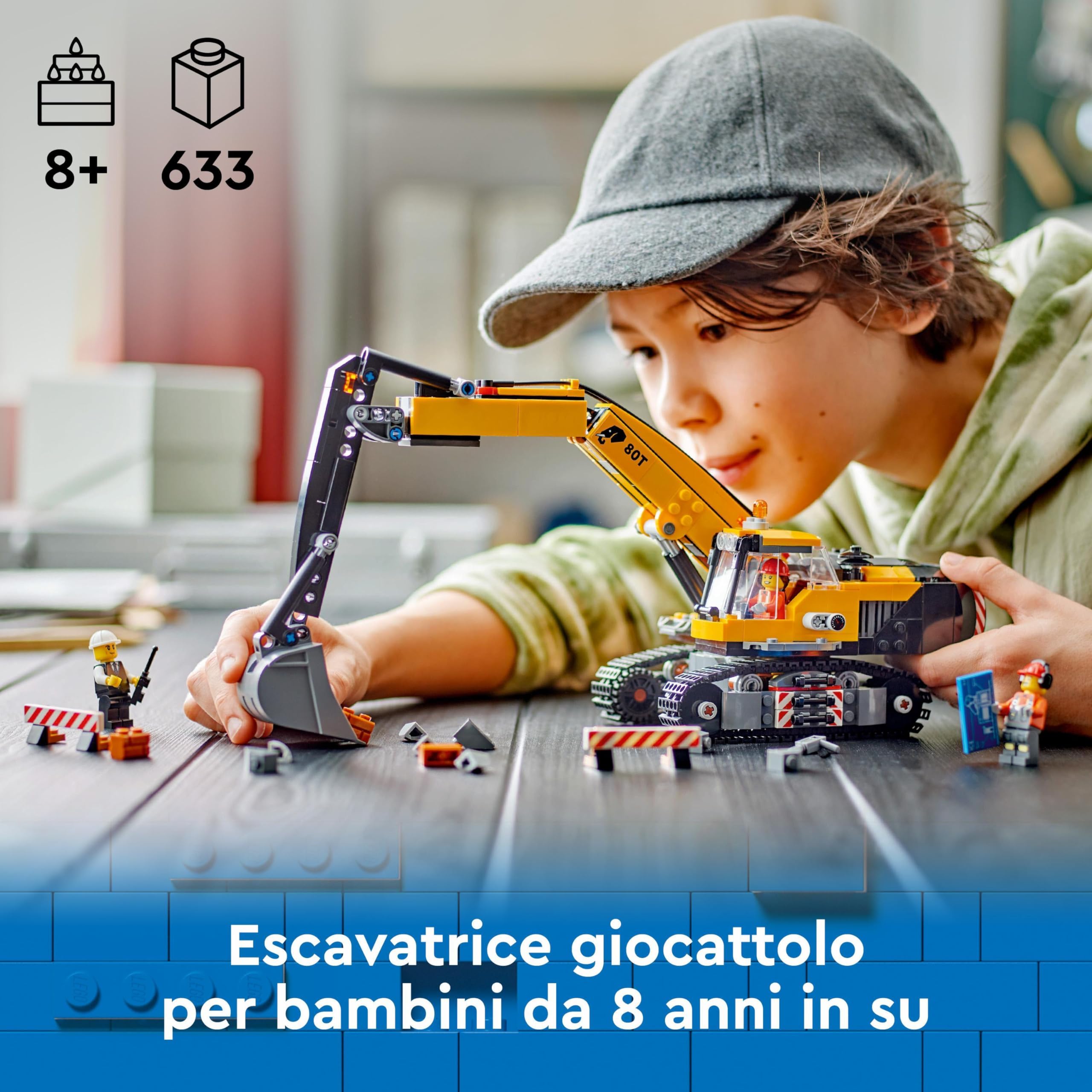 LEGO City Escavatore da Cantiere Giallo, Giochi Creativi per Bambini e Bambine da 8 Anni, Veicolo Giocattolo da Cantiere con Funzioni Reali e 3 Minifigure (Operaio, Operatore e Architetto) 60420