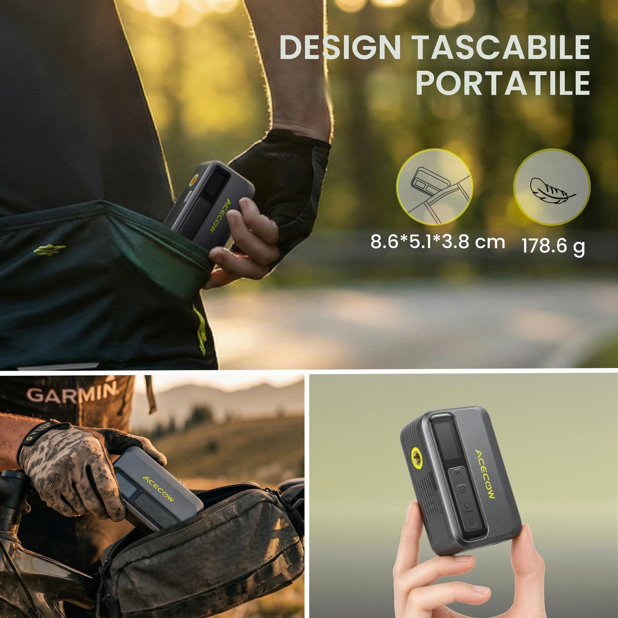 AT5Pro Pompa elettrica mini per biciclette, 120 PSI (8,3 Bar), gonfiaggio 30% più veloce con sensore digitale, arresto automatico, protezione da surriscaldamento per strada/MTB/e-bike/palloni