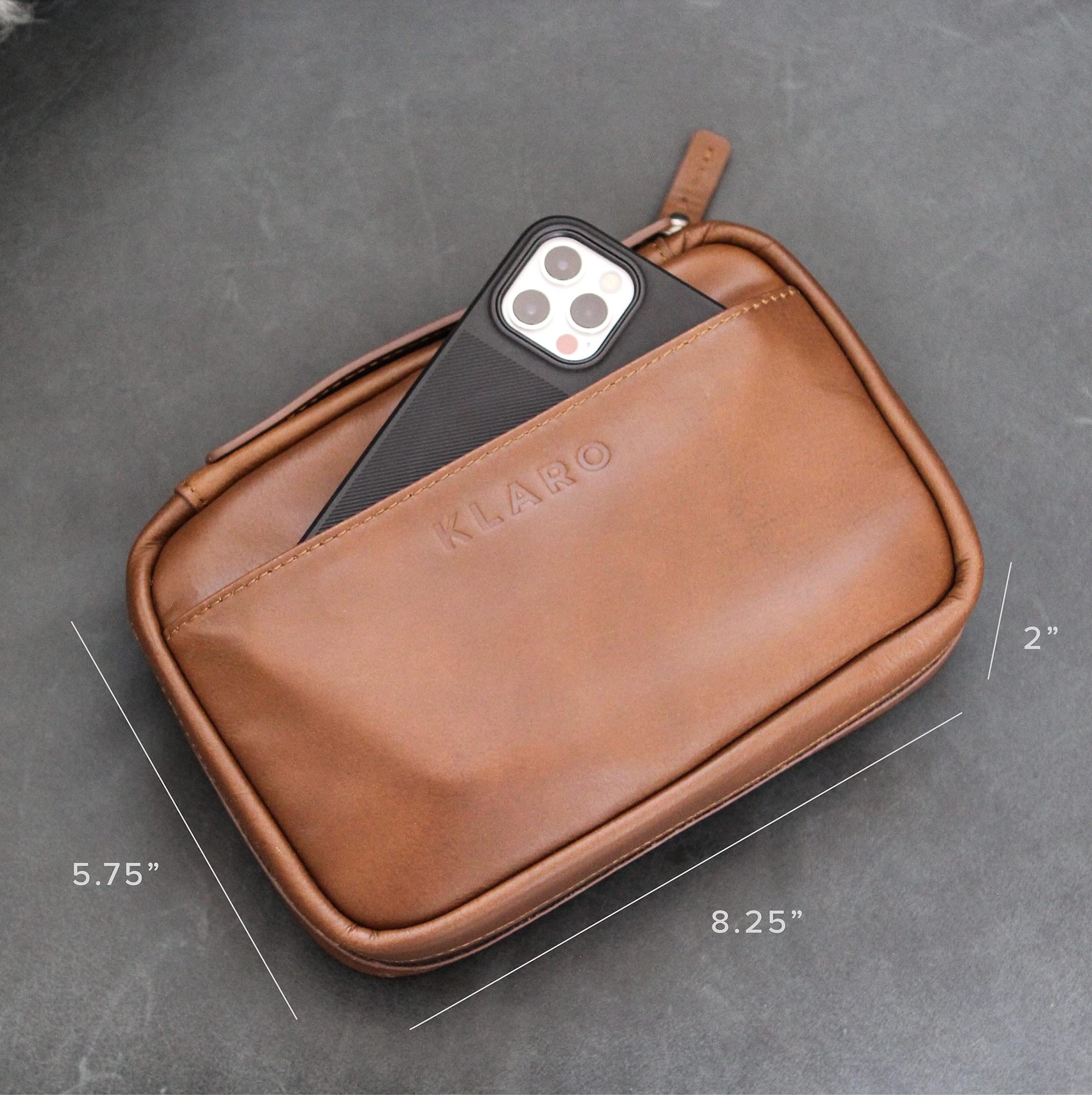 Klaro Travel Funda de cuero para cigarros, 5 compartimentos para accesorios, 2 bolsillos para humidificación, protección interna de carcasa dura, color marrón