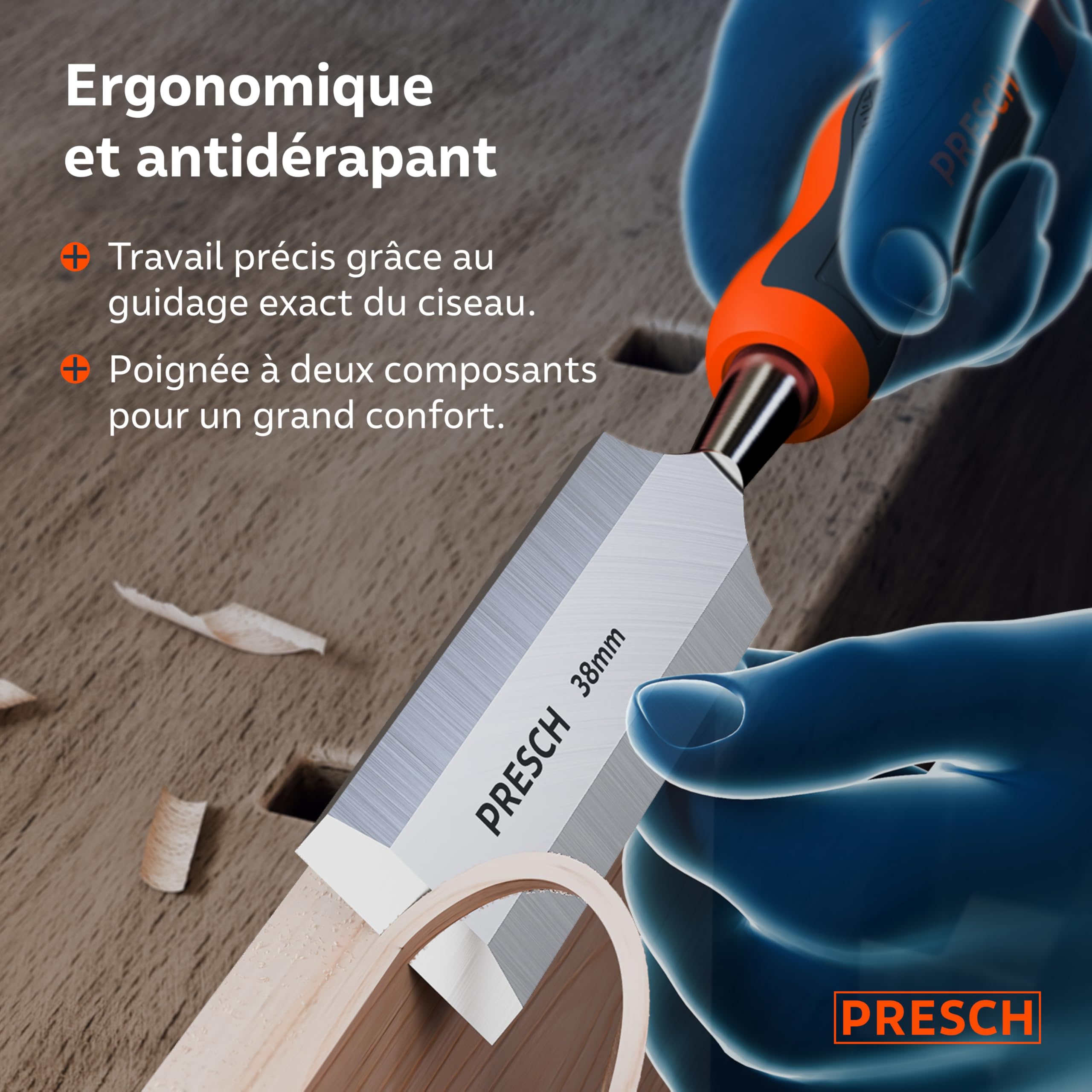 Presch Ciseaux à bois 6pcs avec sacoche 6-38mm angle 25° capuchon métallique robuste