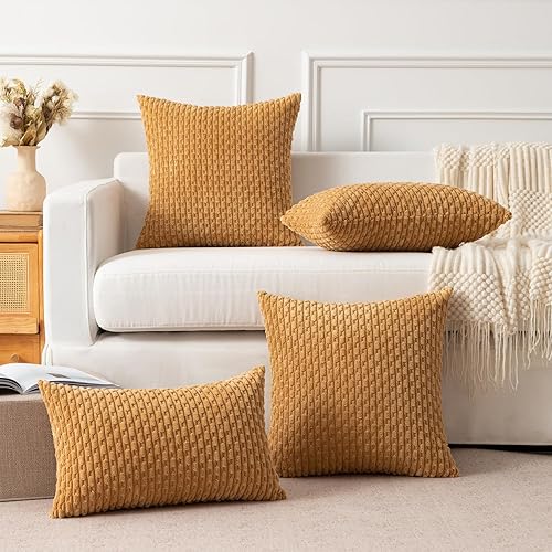 Vista 39 de Kevin Textile - Juego de 2 fundas decorativas para cojines, de pana y con moderno estilo campestre bohemio a rayas para decorar hogar, sofá, cama