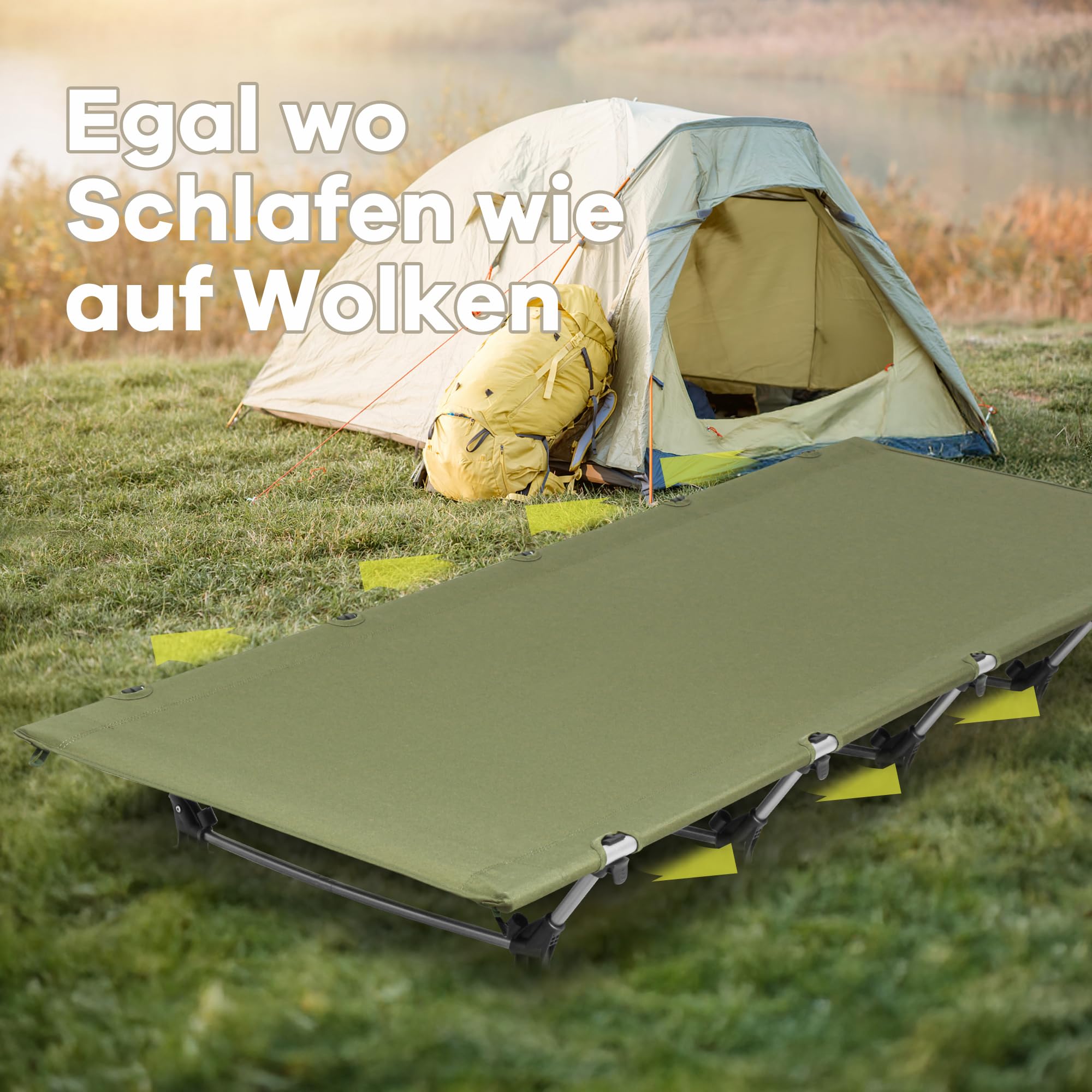 Join Nature Ultralekkie łóżko kempingowe, składane, dla dorosłych, przenośne łóżko polowe, składane łóżko polowe, obciążenie 150 kg, leżak kempingowy do namiotów, wędrówek i podróży z plecakiem