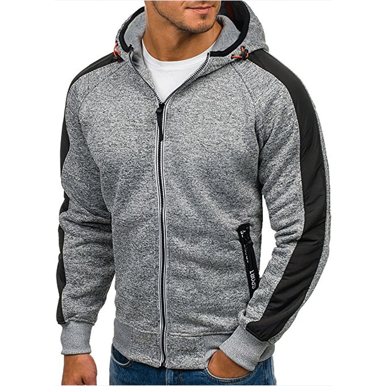 Męska bluza z kapturem na co dzień, sportowa siłownia na świeżym powietrzu Lekkie swetry rozpinane z długim rękawem i sznurkiem, do treningu kulturystycznego Slim Fit Hoody Jacket