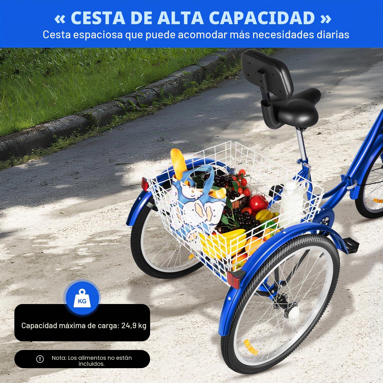 Triciclo de bicicleta plegable de 24 pulgadas, triciclo para adultos, bicicleta de 3 ruedas con cesta de la compra, para adultos, personas mayores, mujeres, hombres