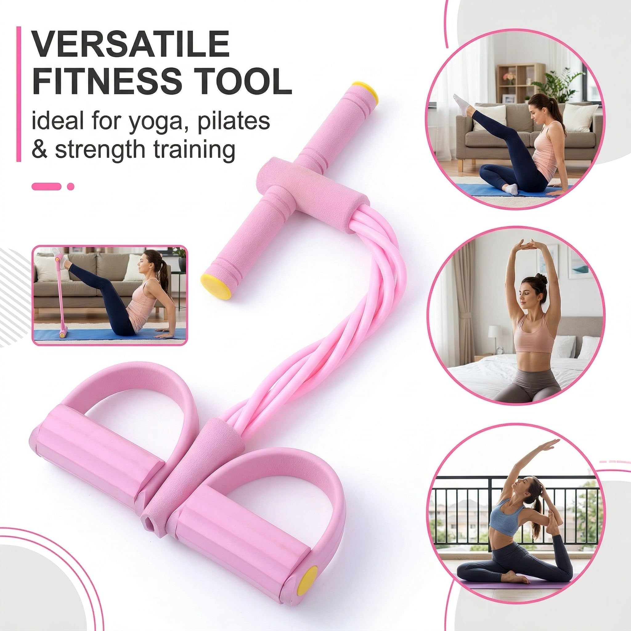 Elastici Fitness con Pedali e Maniglie Elastici Palestra 6 Tubi per Addominali Yoga e Esercizi a Casa Rosa