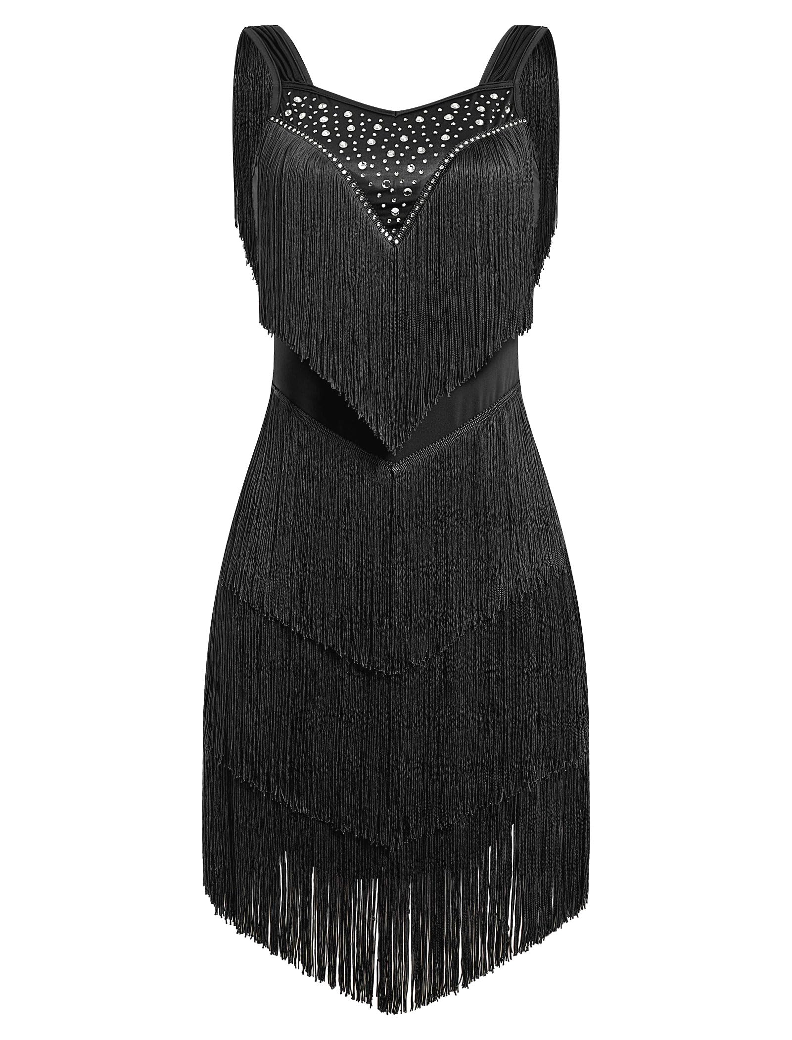Latin Tanzkleid Damen Tanzkleid mit Fransen Salsa Kleid Damen Ballroom Kleid Damen - Sexy Glitzer Lateinkleid Kurz für Rumba Cha Cha Wettbewerb Training Party