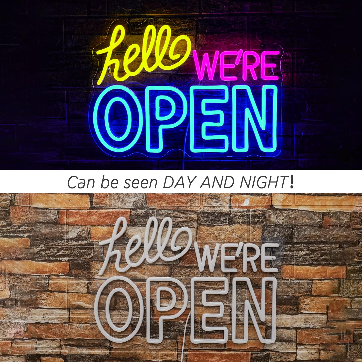 Ineonlife Open Neon Sign, luce led dimmerabile per decorazioni murali, insegne luminose al neon con USB, luci al neon blu, giallo e rosa Hello We're Open per bar, negozio, salone, hotel e caffè
