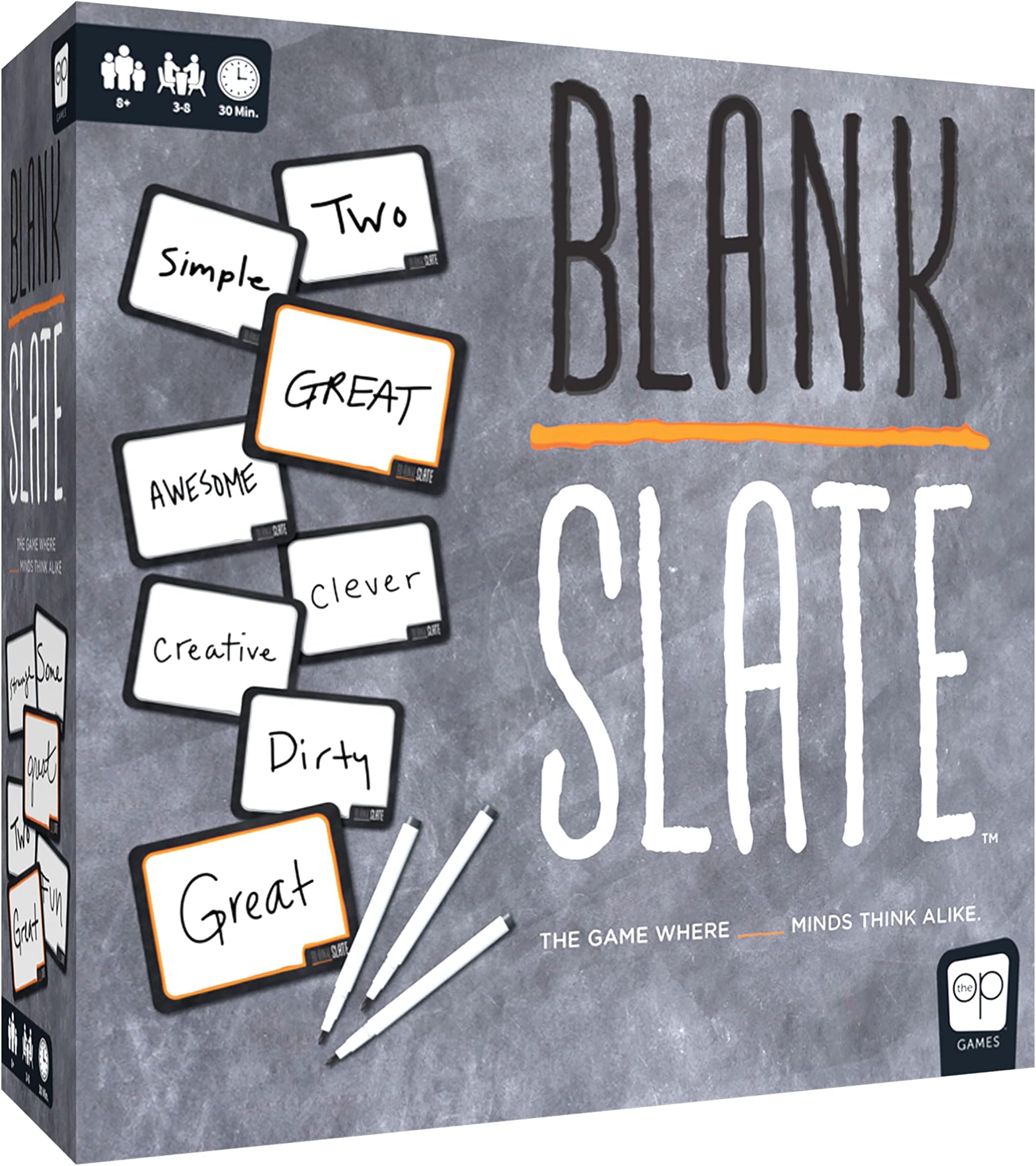 USAOPOLY BLANK SLATE, Where Great Minds Think Alike, Fun Family-Friendly Board Game, Word Association Party Game, Easy to Learn, Fun to Play Family Game Night, 3-8 Players, Ages 8+