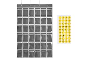 36 Clear Pockets Classroom Pocket Chart for Cell Phones and Calculator Holder,...