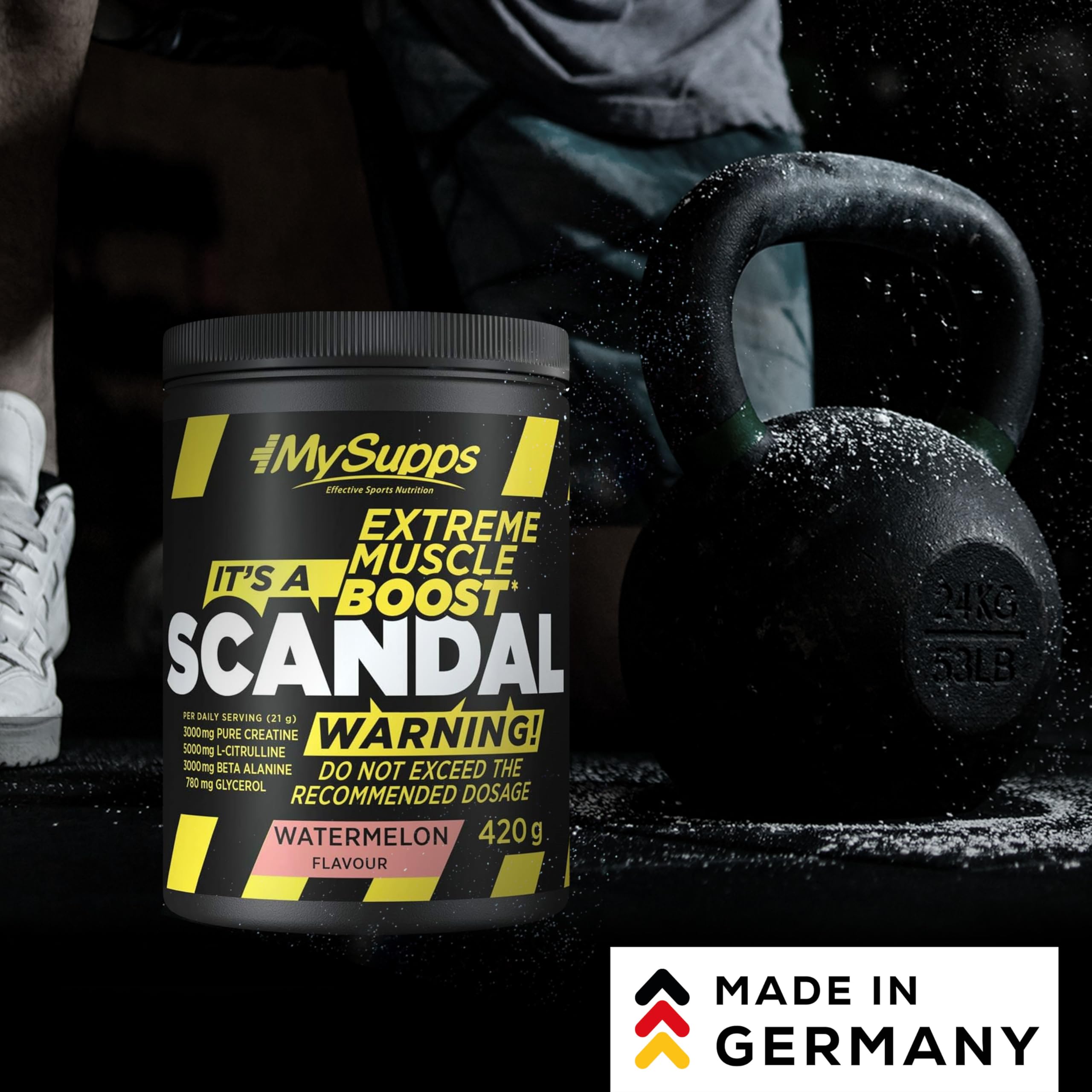 My Supps Scandal Extreme Muscle Pre Workout Trainings-Booster - Wassermelone mit Kreatin, Citrullin, Beta Alanin, Koffein & Tyrosin für Energie - Gym Nutrition Supplement - 20 Portionen 420g