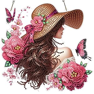 MXJSUA Blumen Schmetterlinge Frau Diamond Painting Anh nger mit Kette Erwachsene Diamant Painting Fensterbilder H ngende Ornament Bastelset Set f r Wand Und Eingang Decor Geschenk 20x20cm