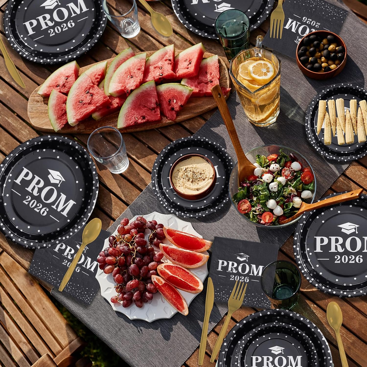 178 Pcs Prom Send off 2026 Plates and Napkins Serve 25, Disposable Paper Plates Napkins Set Banner Plastic Tablecloth Cups Knives Spoon for Class of 2026 Graduation Party Decorations Black and Silver