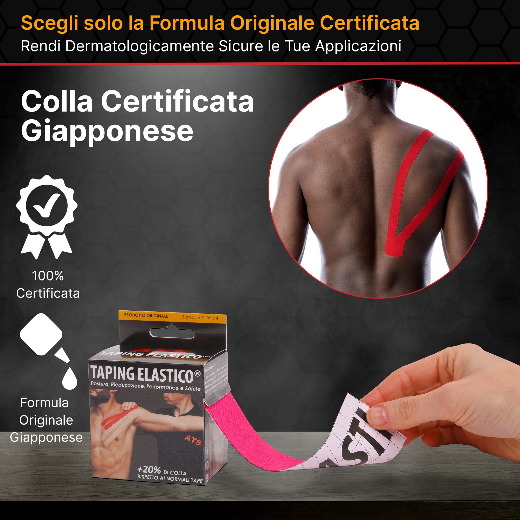 ATS Taping Elastico® Nastro professionale per fisioterapia, kinesiologia e sport - 24 Rotoli 5cm x 5m Traspirante e resistente all'acqua con +20% di colla (Fucsia, 24)