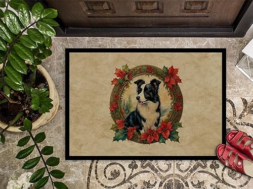 Miniatura 3 de Caroline's Treasures DAC2324MAT Border Collie Christmas Flowers Doormat Front Door Mat Indoor Outdoor Rugs for Entryway, Non Slip Washable Low Pile,