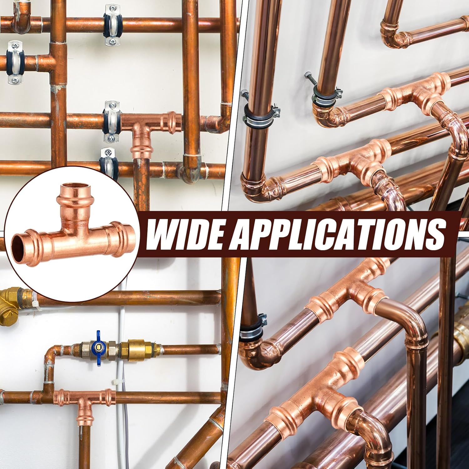 LEIFIDE 20 Pcs 1/2" x 1/2" x 1/2" LF Copper Press Fit Equal Tee 3 Way Tee Fittings with Sweat Solder for Copper Tube Connection, Residential, Commercial Plumbing Pipe