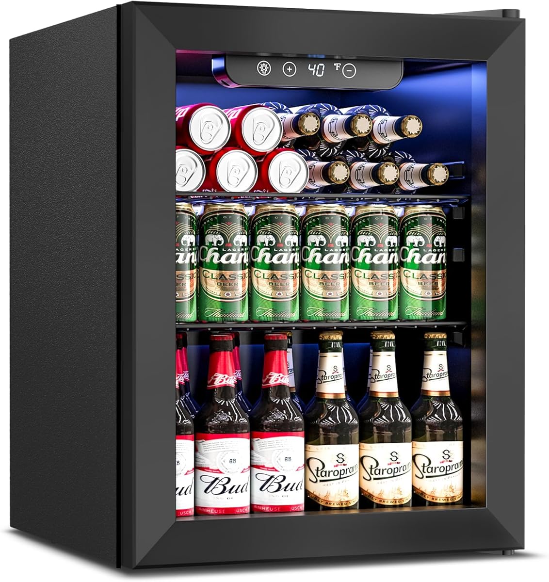 Feelfunn Beverage Refrigerator Cooler - 16 Bottle 68 Can Mini Fridge with Glass Door, Soda Wine Beer Drink Fridge - Small Refrigerator for Office Home Bedroom Dorm Bar, 1.7 Cu.Ft, Black : Appliances