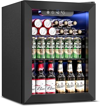 Beverage Refrigerator Cooler - 16 Bottle 68 Can Mini Fridge with Glass Door, Soda Wine Beer Drink Fridge - Small Refrigerator for Office Home Bedroom Dorm Bar, 1.7 Cu.Ft, Black