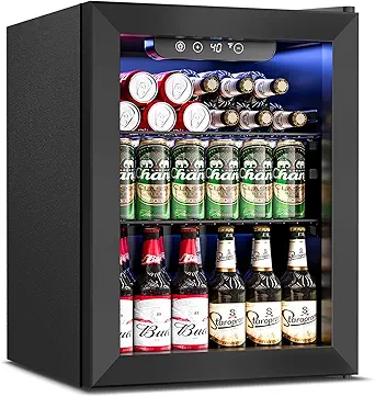 Beverage Refrigerator Cooler - 16 Bottle 68 Can Mini Fridge with Glass Door, Soda Wine Beer Drink Fridge - Small Refrigerator for Office Home Bedroom Dorm Bar, 1.7 Cu.Ft, Black