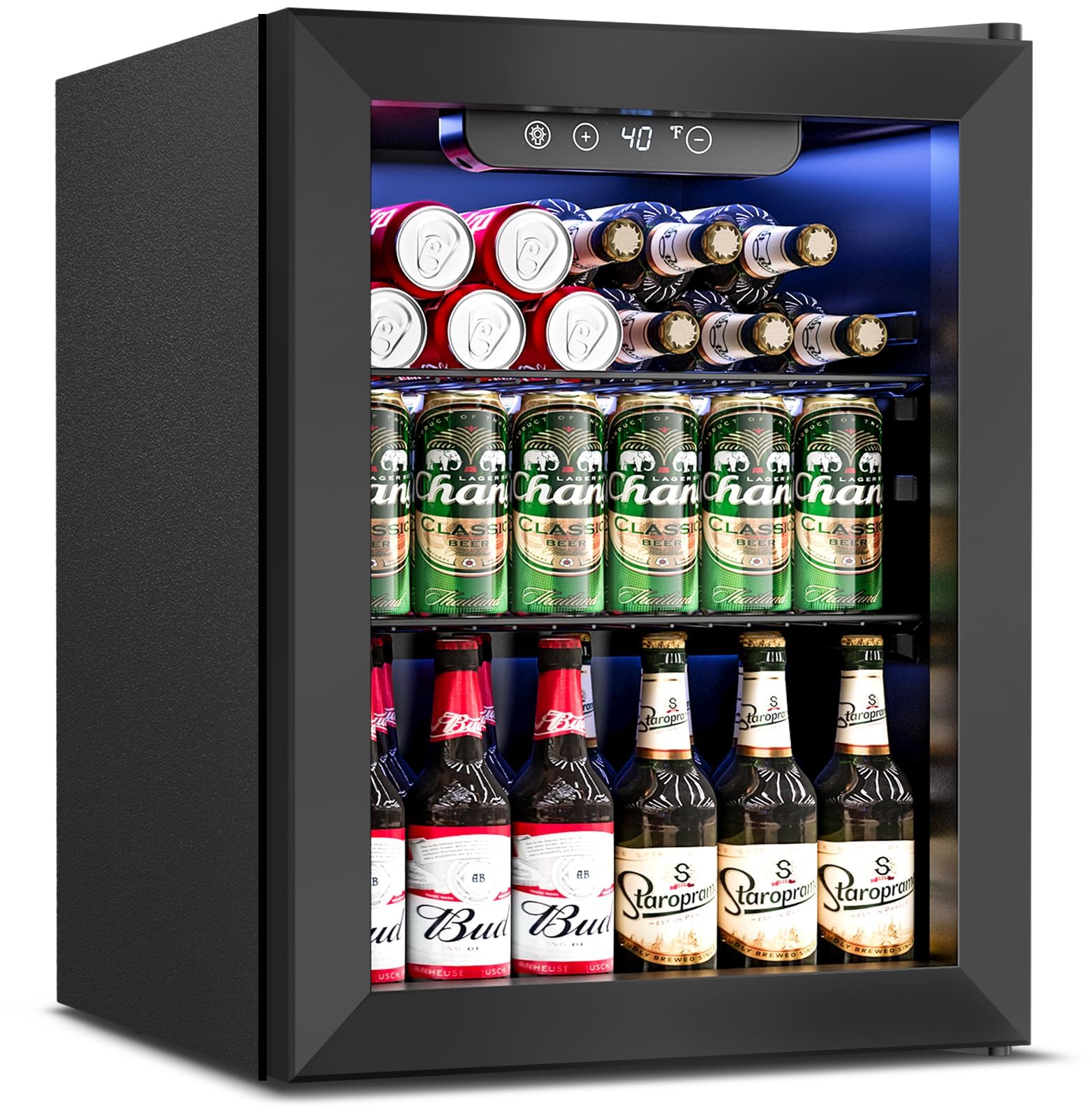 Feelfunn Beverage Refrigerator Cooler - 16 Bottle 68 Can Mini Fridge with Glass Door, Soda Wine Beer Drink Fridge - Small Refrigerator for Office Home Bedroom Dorm Bar, 1.7 Cu.Ft, Black