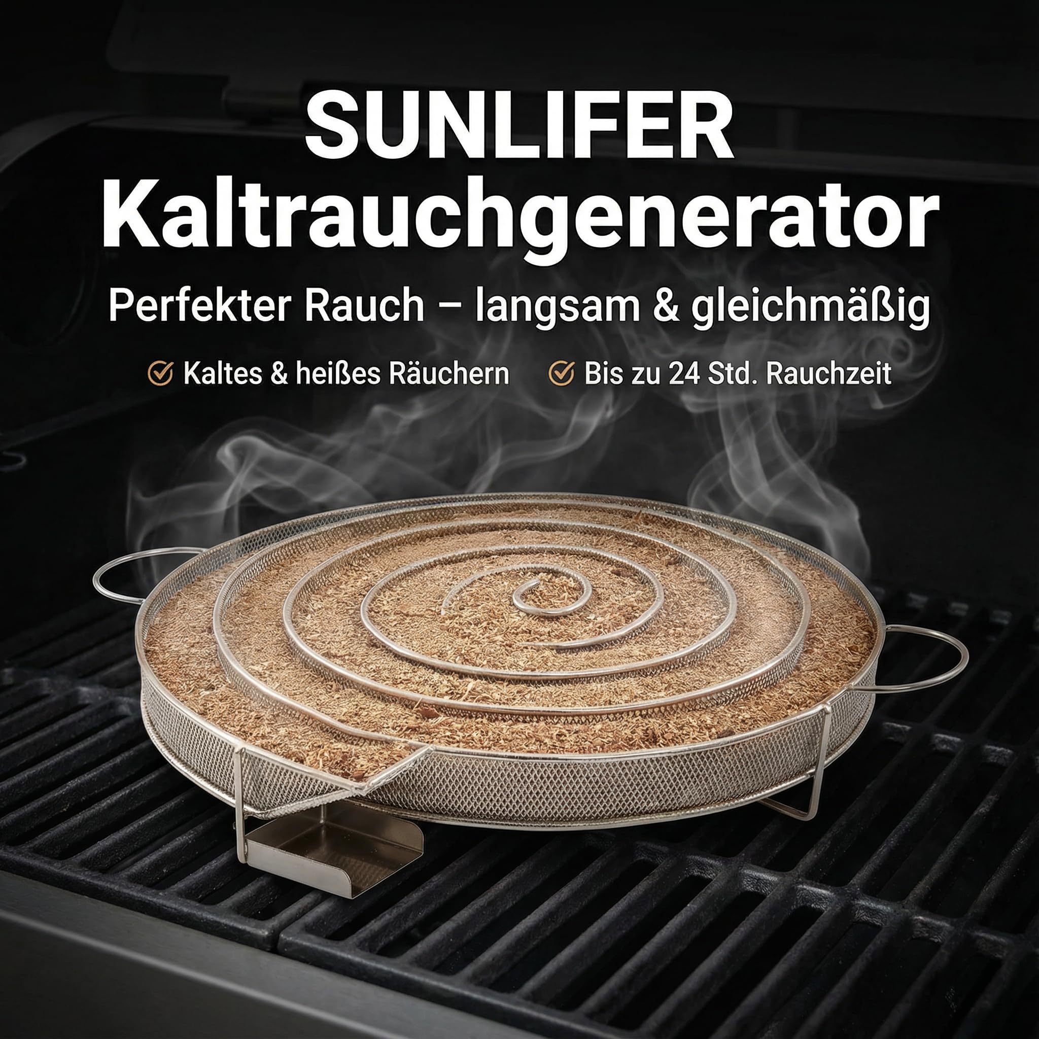 Kaltrauchgenerator, räucherofen edelstahl für heißes und kaltes Rauchen, perfekt für alle Grillgeräte und Raucher, Rauchzeit bis zu 24 Stunden
