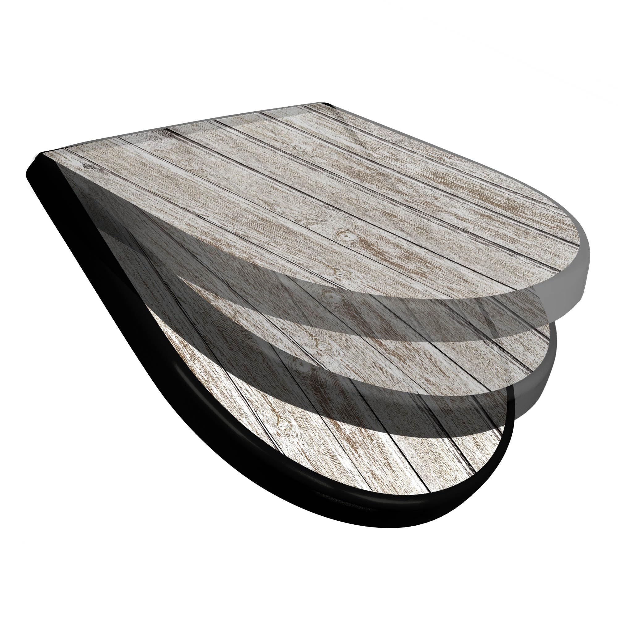 banjado WC Sitz mit Absenkautomatik D Form - Toilettendeckel mit Absenkautomatik D Form - Klodeckel Softclose - stabile Klobrille - Toilettensitz Schwarz - Motiv Schwarzes Holz