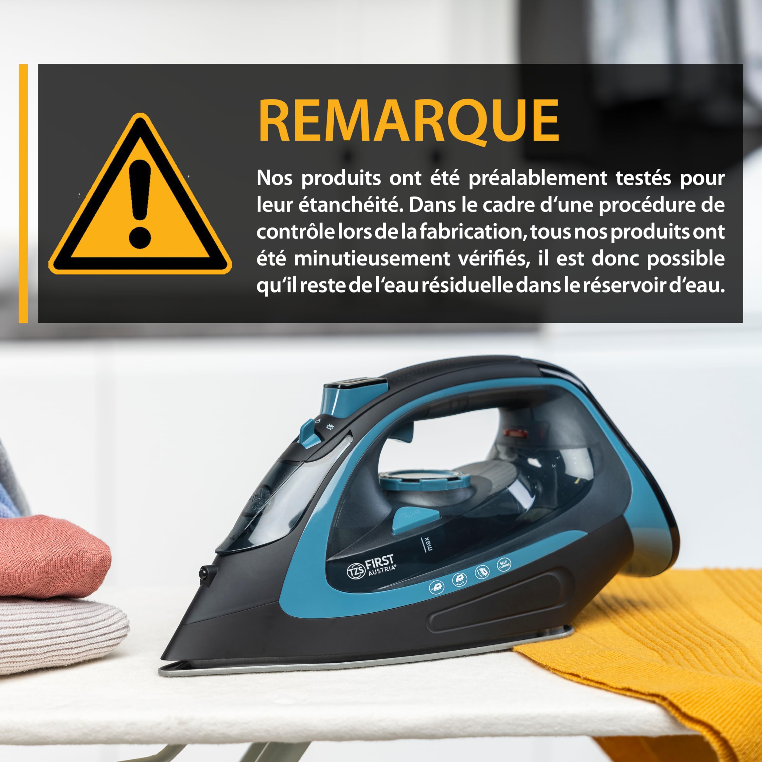 TZS First Austria - Fer à repasser à vapeur sans fil avec station 2400W - Réservoir de 450 ml, système anti-goutte, température et intensité réglables et semelle en céramique - Avec vapeur verticale