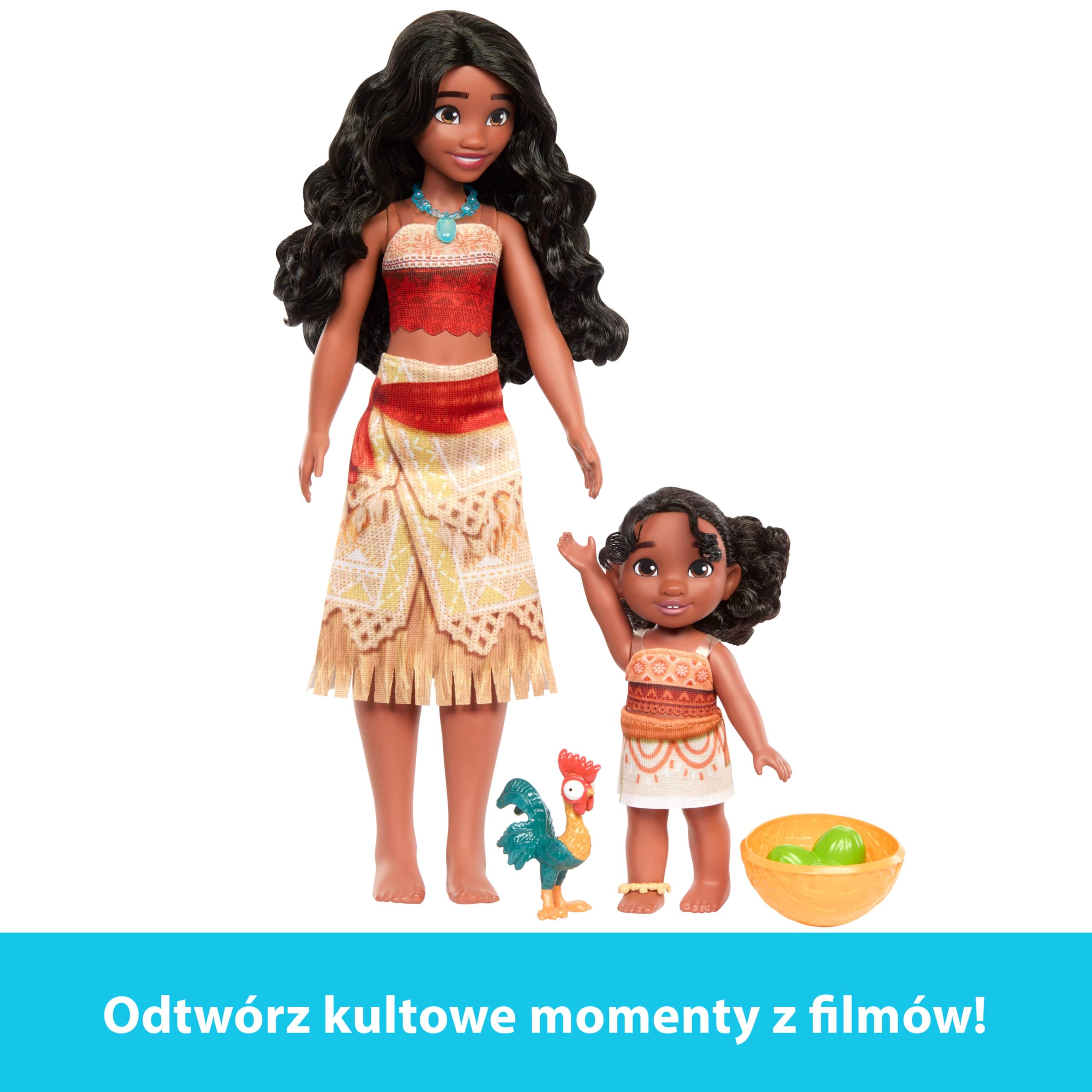 Mattel Disney Vaiana 2 Siostry Lalki 2-pak Zestaw z 2 lalkami modowymi w charakterystycznych stylizacjach, figurką zwierzątka Heihei i koszykiem, zabawki inspirowane filmem, JBT66