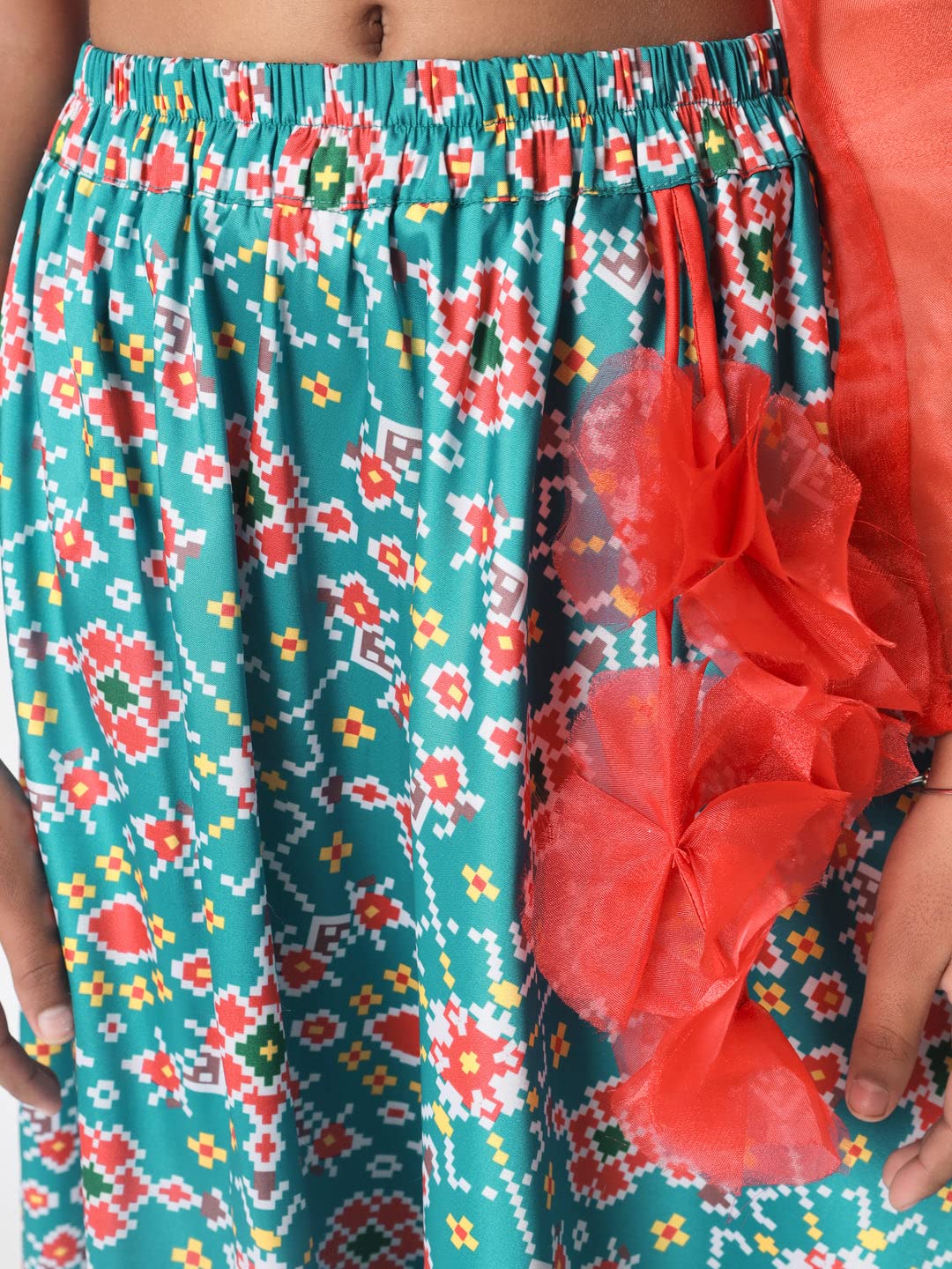 studio rasa Girls Poly Silk Printed Bias Kids Skirt for Wedding Party Festive(GSC12304/7-8_Rama Green_7-8yrs) 2