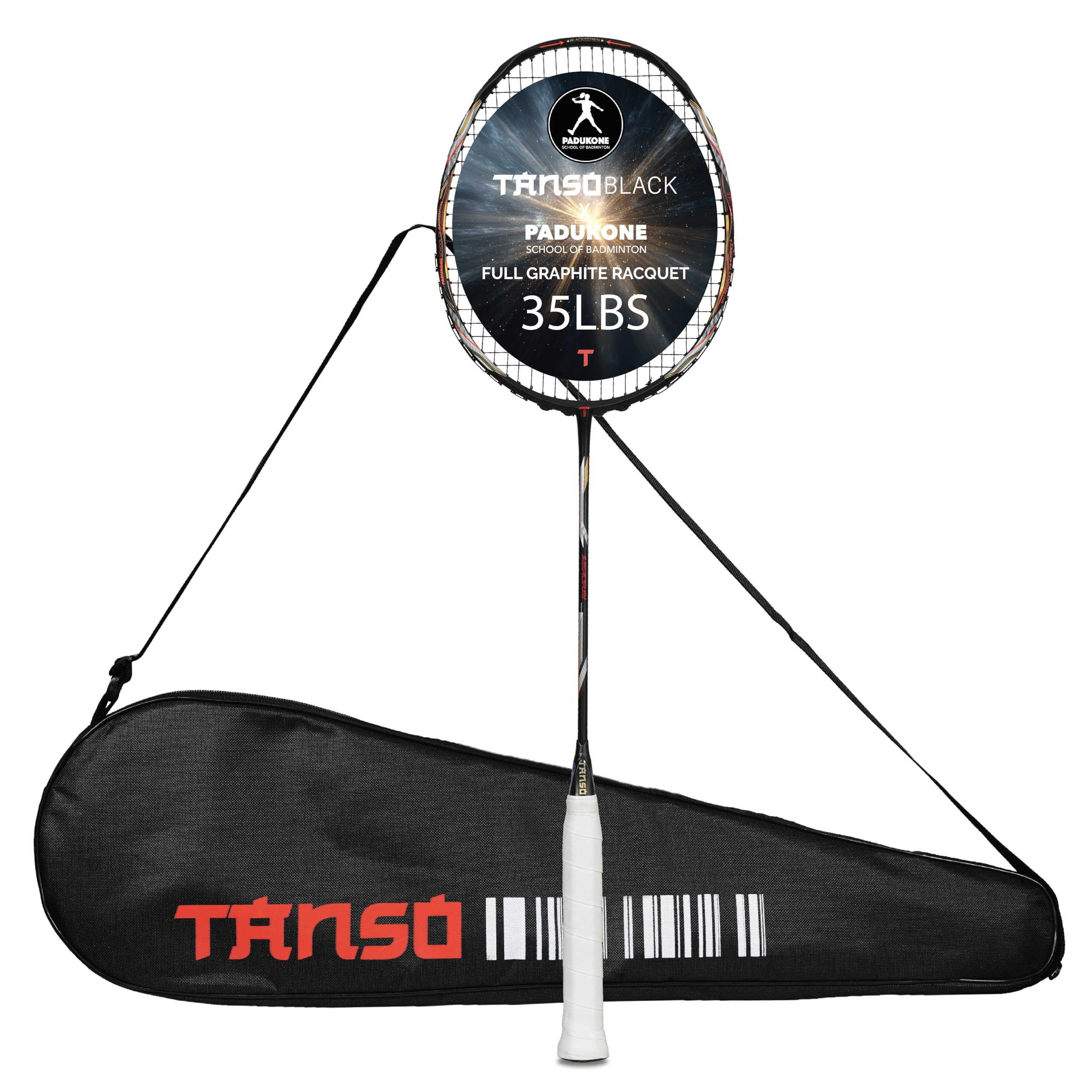 TANSO Black Aeroray Strung Professional Badminton Racket (35 Lbs Tension, 6.5mm Ultra Slim Solid Shaft, Recommended by Padukone School of Badminton)