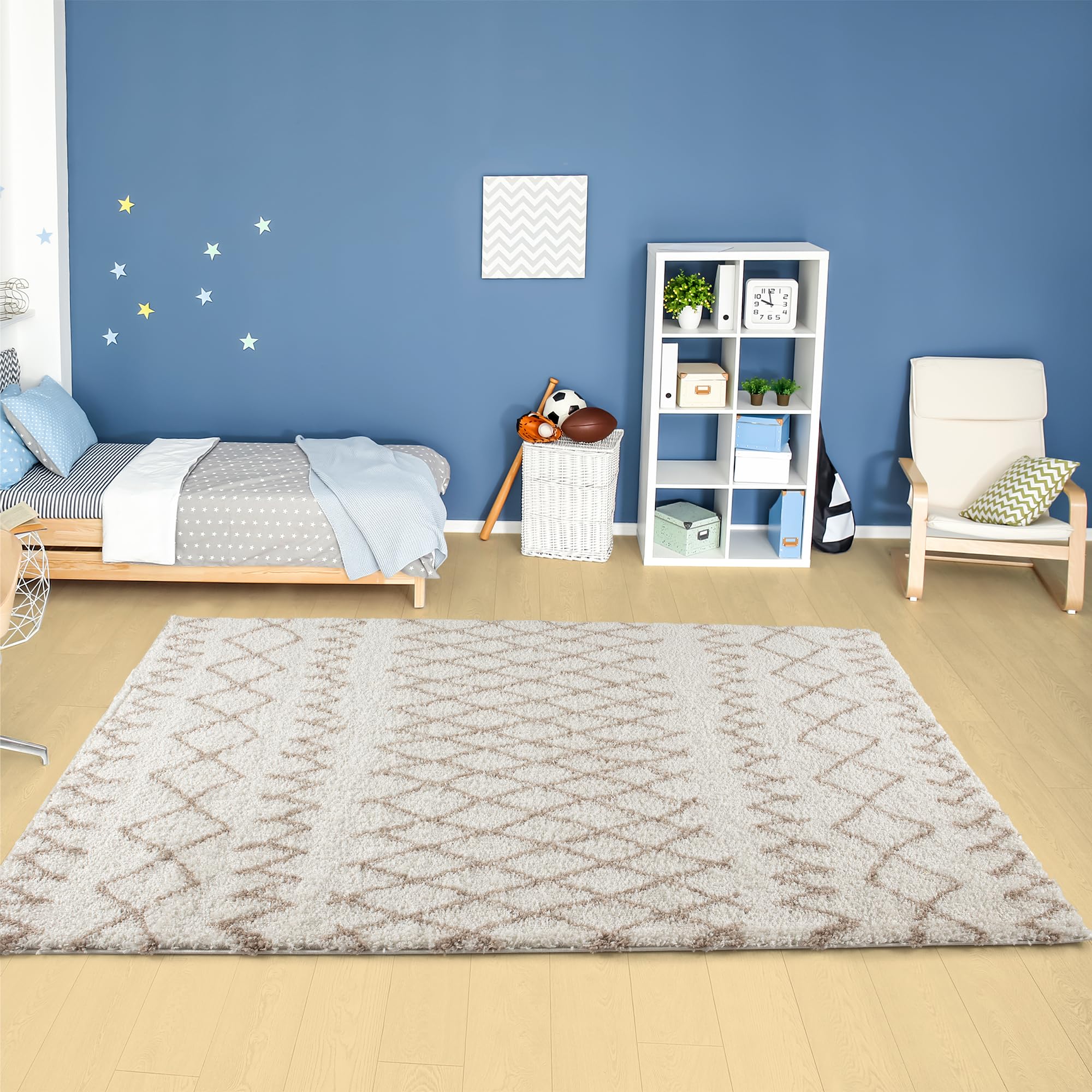 THE RUGS Modern Moroccan Design Living Room and Bedroom Rugs, Non-Shedding & Easy Care (Tangier Ivory/Beige, 80x150 cm) - Image 2