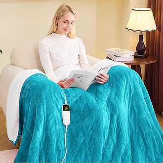 greenoak Heated Blanket Electric Full 72"X84", Heating Blanket with 10 Levels 1/2/4/6/8 Hours Auto-Off Overheat Protection, Soft Flannel Sherpa Warm Heater, ETL Certified Aqua Green