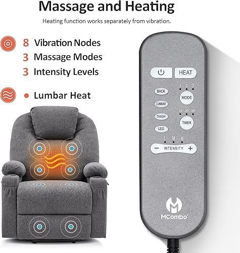 Miniatura 16 de MCombo Silla reclinable pequeña para ancianos, silla elevadora eléctrica pequeña con calor y masaje para personas mayores, portavasos, puertos USB y
