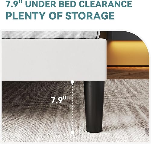 Miniatura 19 de HOOMIC Base de cama de plataforma de tamaño matrimonial, cama tapizada de terciopelo moderno con cabecera capitoné de canal vertical ajustable,