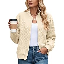 WROLEM Womens Casual Zip up Jackets Comfy Long Sleeve Textured Bomber Jacket Coat Loose Fit Fashion Outfits