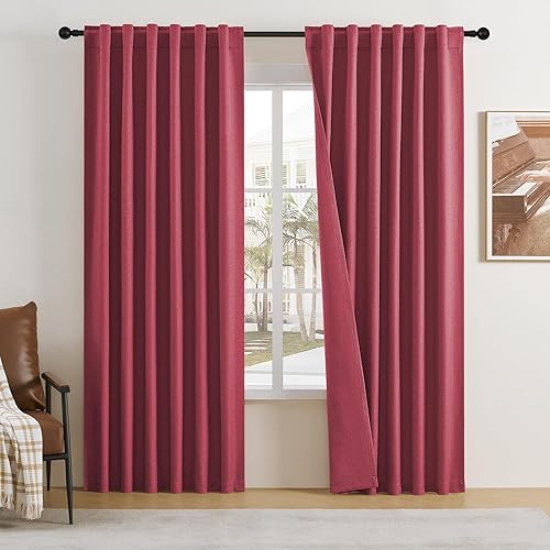 Miniatura 58 de DUALIFE - Cortinas de lino opacas beige de 54 pulgadas de largo, con pestaña trasera y bolsillo para cortinero, cortinas estrechas para dormitorio,