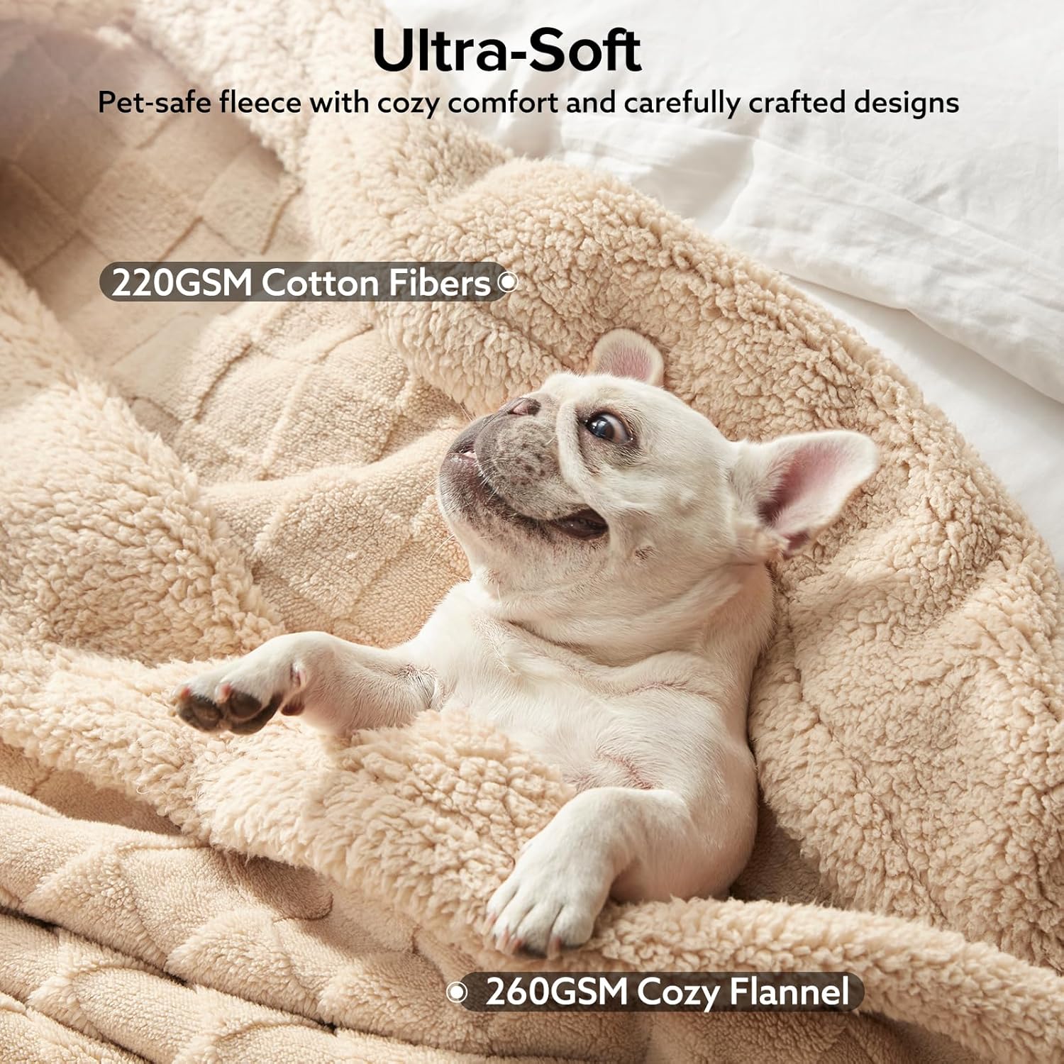 GASUR Waterproof Dog Blankets for Large Dogs, Dog Blanket for Couch Bed, Fleece Pet Blanket for Furniture Sofa Protector, Soft Pet Throw Blankets for Crate Car Outdoor, Washable, 50"x60",Beige