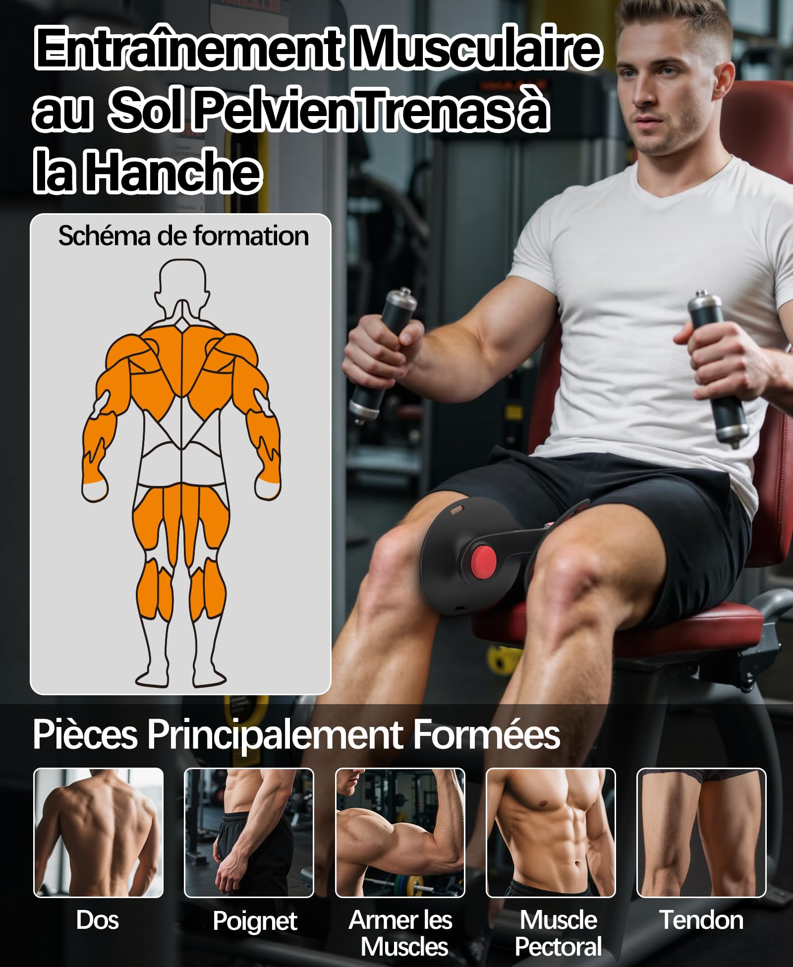 TINRIEF Entraîneur de Cuisse et de Hanche de 22 kg avec Bande de résistance, entraînement du Plancher pelvien, entraînement de Kegel pour la rééducation Post-Partum, Tondeuse intérieure de la Cuisse