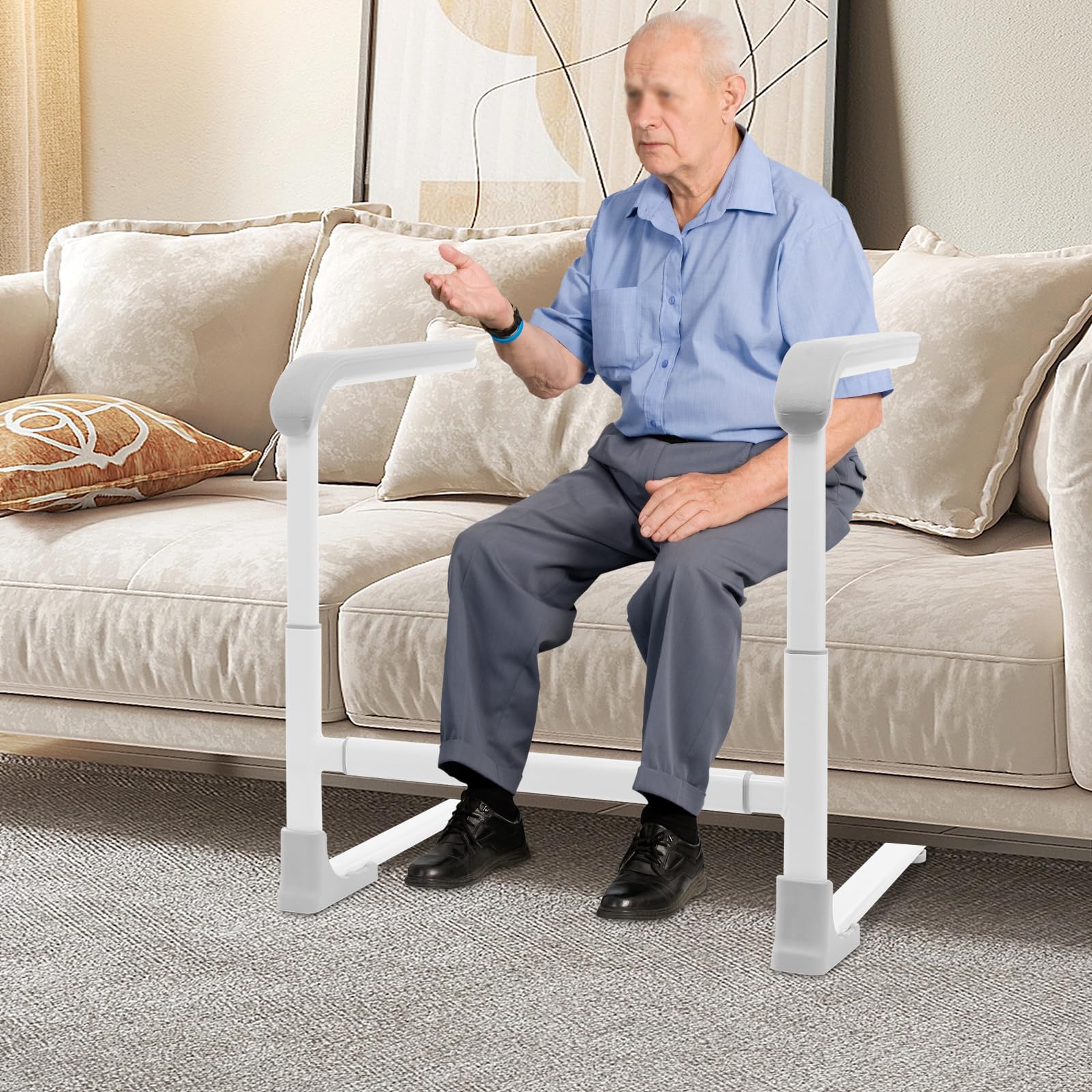 Aide à se lever pour canapé et lit, réglable en hauteur et en longueur, avec poignées antidérapantes, aide à se lever stable jusqu'à 150 kg, poignée pour canapé, toilettes et soins