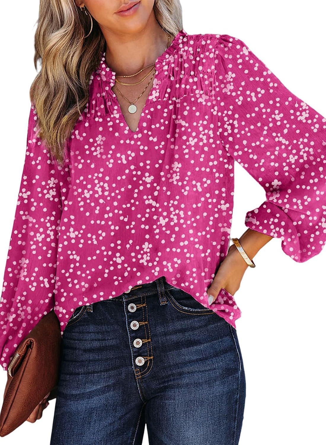 Dokotoo V-Neck Floral Smocked Chiffon Tops - Image 8