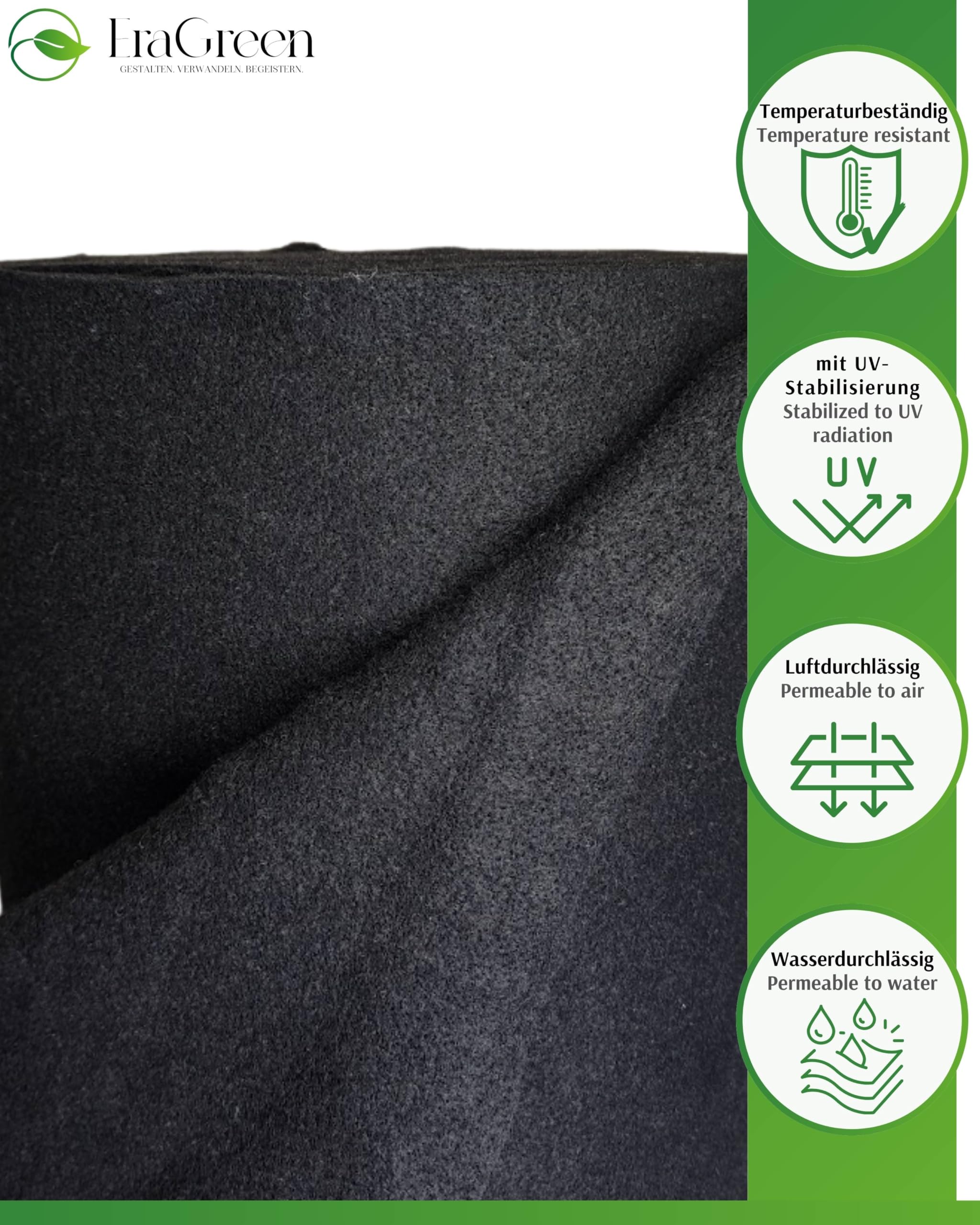 EraGreen Premium Tejido Drenante 5m x 1m - Tejido Separador 150g/m² Permeable al Agua - Tejido Filtro, Tejido Separador para Jardineras Elevadas y Macetas - Negro