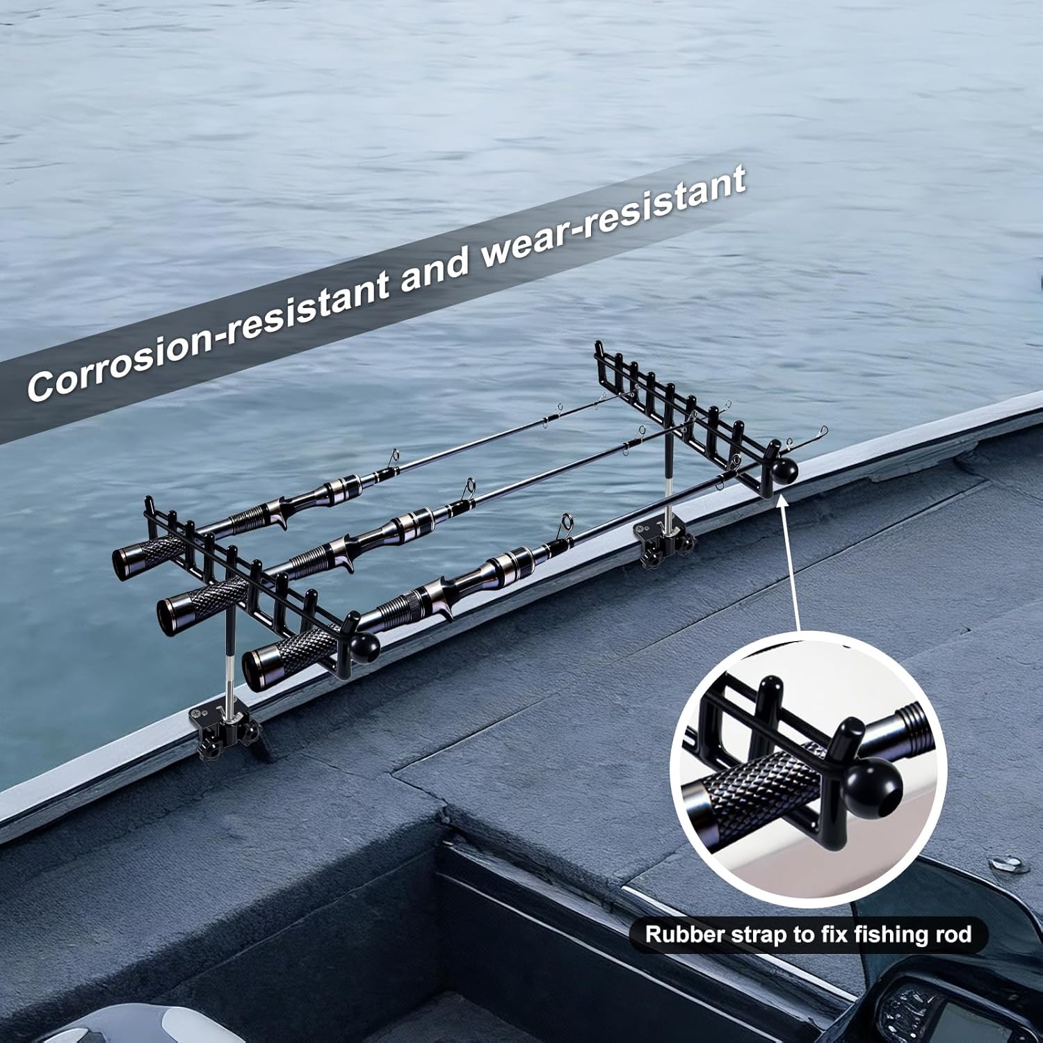 2PCS Marine Storage Rod Holder - Stainless Steel Multi-Rod Rack with Adjustable Clamps for Boat Railing