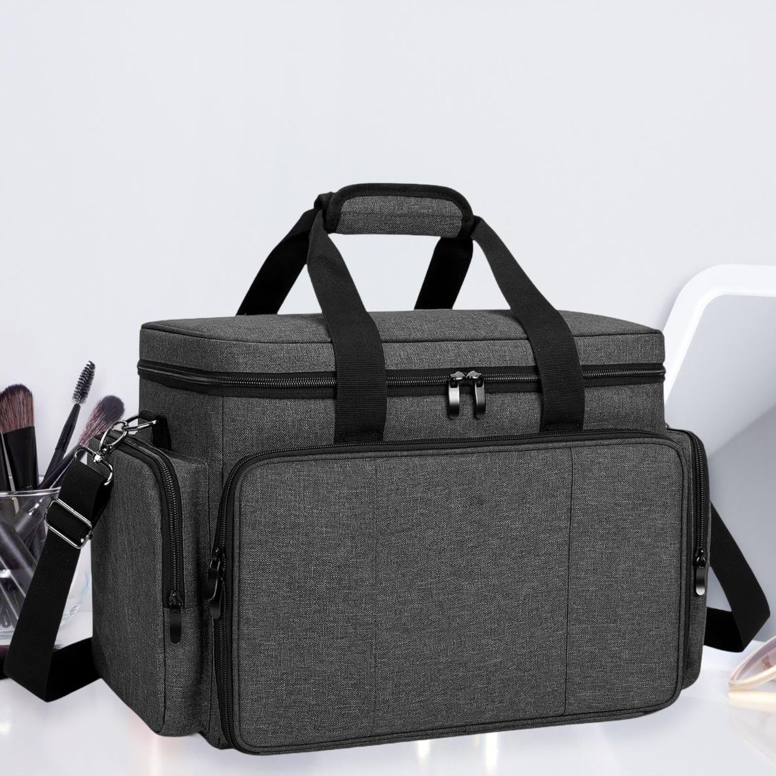 Tragbare Reise-Make-up-Tasche mit abnehmbaren Trennwänden, großes Fassungsvermögen, Kosmetik-Organizer für Pinsel und Maniküre-Werkzeuge